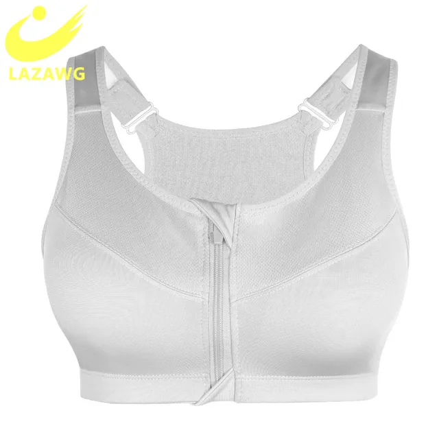 LAZAWG Plus Size S-5XL Sports Bra for Women Gym Push Up Vest Underwear High Shockproof Breathable Fitness Athletic Yoga Bra Tops White
