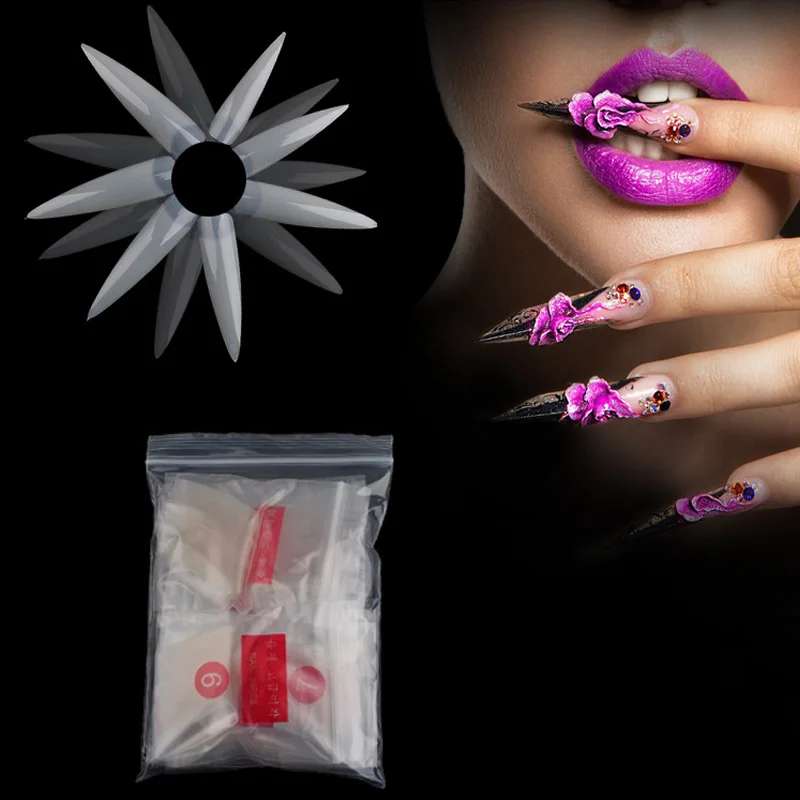 500pcs/lot Long Sharp Stiletto Nails white natural clear Pointed Shape Artificial French Fake Nail Art Tip Salon False | Красота и