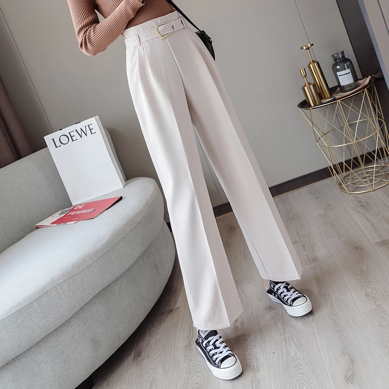Chic OL Style White Women Pants Casual Sashes Wide Leg Pant High Waist Elegant Work Trousers Female femme Chic OL Style White Women Pants Casual Sashes Wide Leg Pant High Waist Elegant Work Trousers Female femme