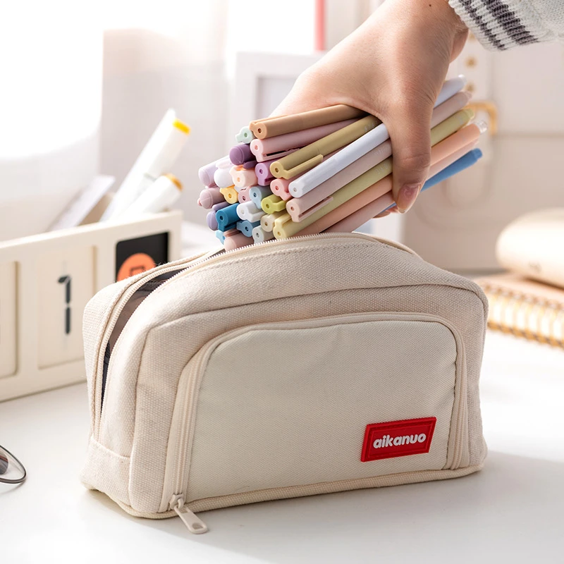 Estuche de lona con cremallera para caja de lápices de gran capacidad, bolsa almacenamiento portátil, papelería escolar|Estuches escolares| - AliExpress
