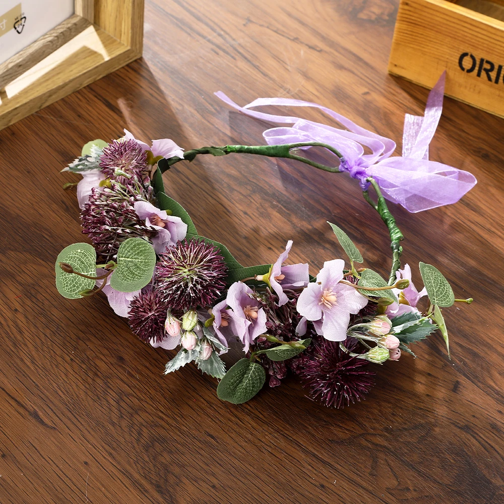 Diadema de guirnalda de flores con flores Diadema de flores de rosa, corona  de pelo de bosque, accesorios para el cabello, tocado de flores para