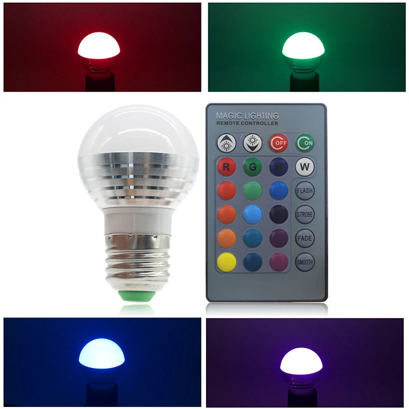 

E27 E14 110V 220V GU10 RGB LED Bulb Lights 5W RGB Lampada Changeable Colorful RGB LED Lamp With IR Remote Control+Memory Mode