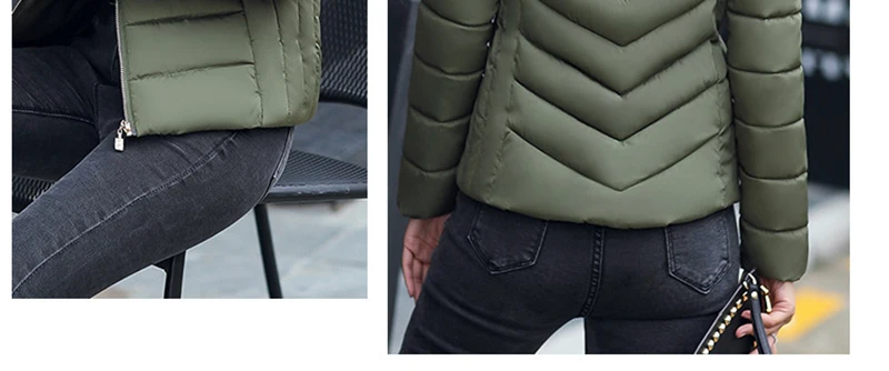 Женская зимняя куртка, тонкая, с капюшоном, короткая, парка, jaqueta feminina, новинка, хлопок, теплая, одноцветная, пальто, женская верхняя одежда, одежда BDR01