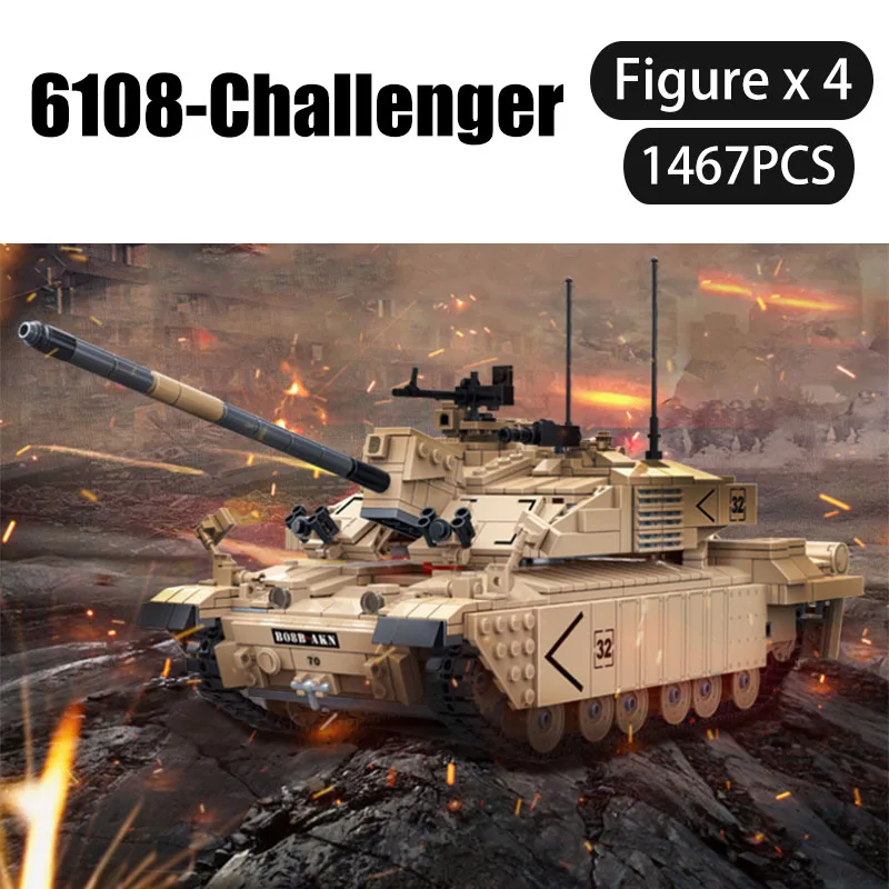 

1467PCS 6108 Challenger British main armies Military Tank Building Blocks with 4figures collection Children's Boy Christmas gift
