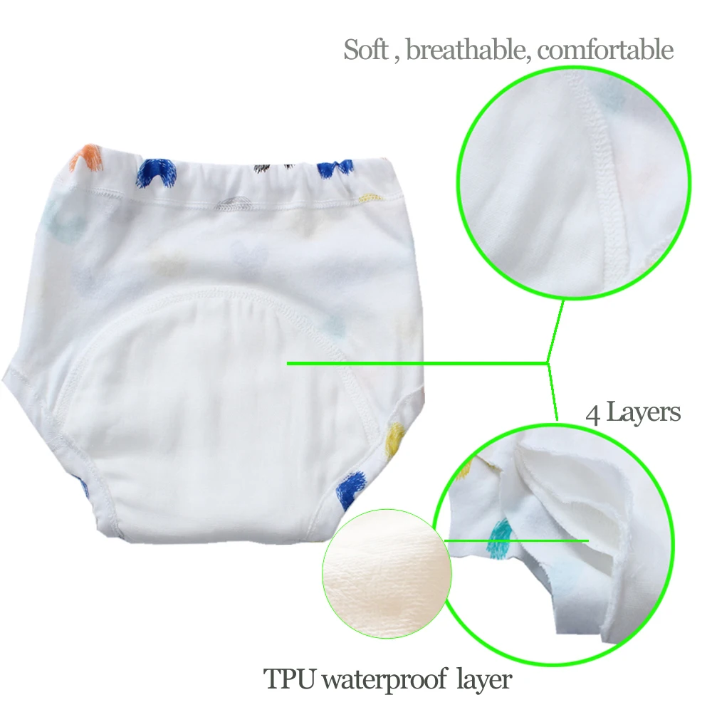 3 упаковки, Детские водонепроницаемые тренировочные штаны для малышей, 4 слоя, хлопок, тканевый подгузник, многоразовые моющиеся подгузники