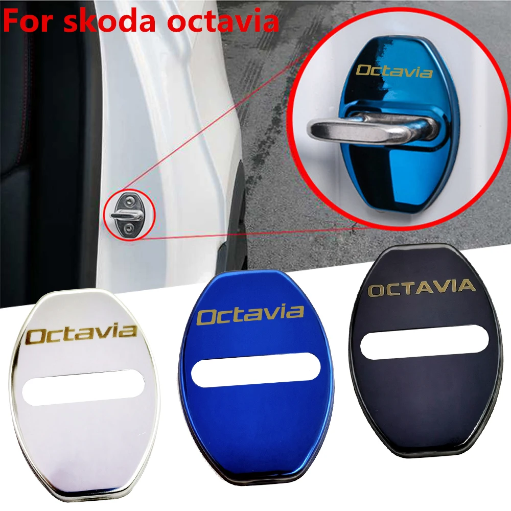 Flyj 4Pcs Car Door Lock Buckle Cover Accessori Per Auto Interni Door Lock Cover Protector Buckle Per Skoda Octavia 2013-2020