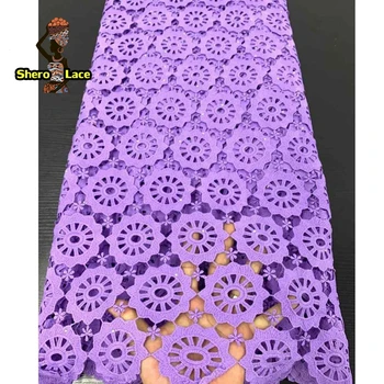 

Purple color guipure lace fabric embroidery cord lace beautiful water soluble for clothes