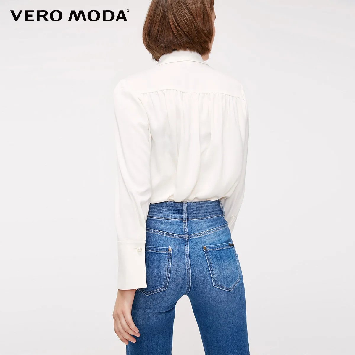 Женская плиссированная шифоновая рубашка с вырезом и съемным бантом Vero Moda |