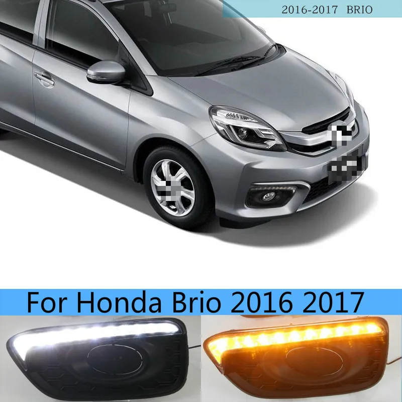

Дневные ходовые огни, противотуманные фары, 2 шт., для Honda Brio 2016 2017, 12 В, светодиодный, АБС, с желтым указателем поворота