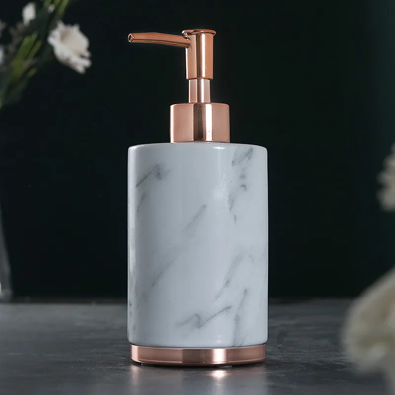 Ceramic Bathroom Accessories Set Soap Dishes/Dispensers Toothbrush Holder & Gargle Cups Wedding Gifts White & Gold Marbling