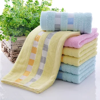 

Pure Cotton Thick Absorbent Ribbon Grid Towel Gift Shopping Mall/shopping Centers Daily Use Hot Sales--