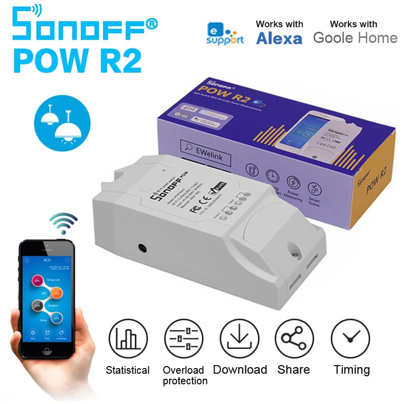 

SONOFF POW R2 Wifi Smart Switch Controller Home Automation With Real Time Power Consumption Measurement Appliance Remote Control