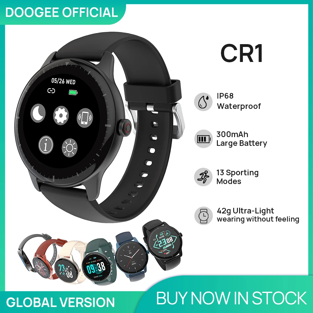 Doogee CR1 Smart Horloge IP68 Waterdichte Sport Smartwatch Bluetooth 5.0  Sleep Monitor Fitness Hartslag Tracker Muziek Controles|Smart Watches| -  AliExpress