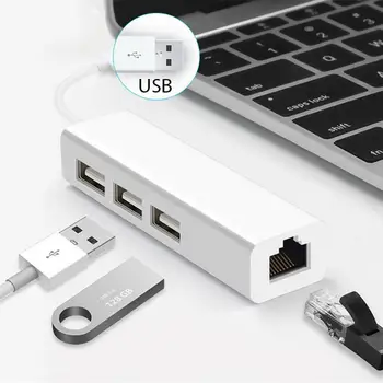 

200pcs USB Ethernet with 3 Port USB HUB 2.0 RJ45 Lan Network Card USB to Ethernet Adapter for Mac iOS Android PC RTL8152