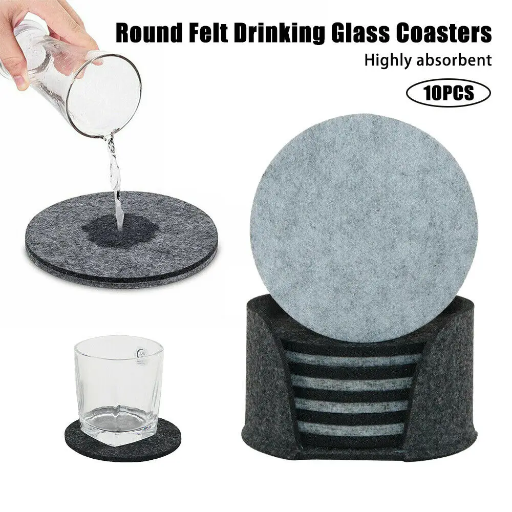 

10pcs Coasters for Drinks Absorbent Felt Coasters with Double Holder and Phone Coaster Housewarming Gift Protects Furniture