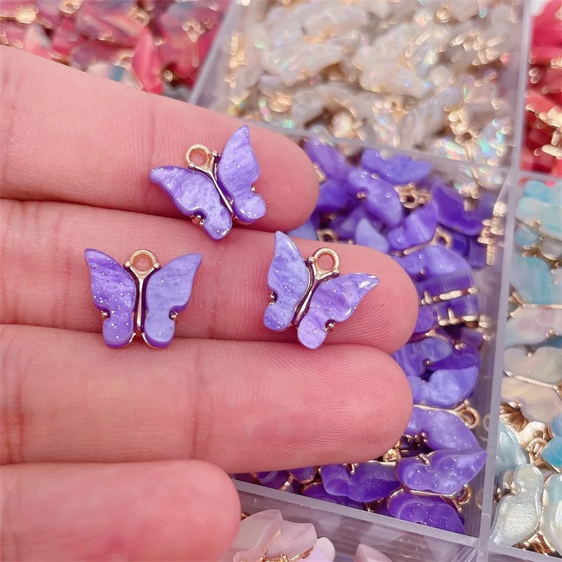 10pcs 14*14mm mehrfarbige Acryl Schmetterling Anhänger niedlichen Tier Charme DIY Schmetterling Ohrring Schmuck Herstellung Lieferungen Großhandel – Detail 9
