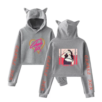 

Charli XCX Popular Cat ears Hoodies Women Pop Crop Top Hoodies Sweatshirt Hoodie Women girl Casual Comfortable gray pullover top