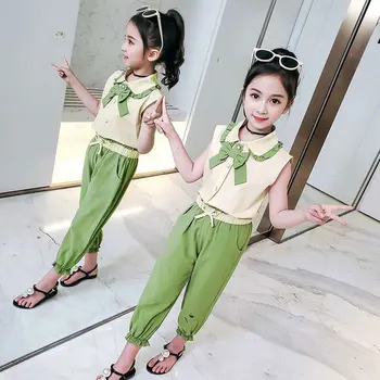 

Hot Sale Summer Children Girl Two Pieces Set Casual Fashion Sleeveless T-shirt+Pants Set Girls Clothing Sets For Age 3-12 Year