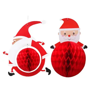 

2pcs Christmas Theme Paper Honeycomb Balls Santa Claus Hanging Ornaments