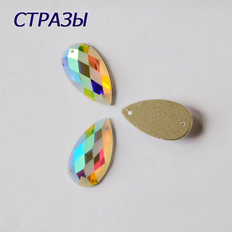 Цветной кристаллический материал C2151MTH AB Каплевидная форма пришивные стразы s 12x22