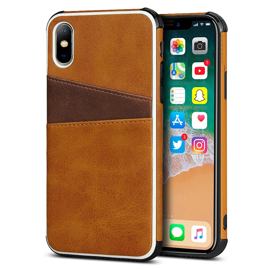 Shockproof Card Holder Wallet Phone Case for iPhone Xs Max Xr 8 7 6 6s Plus 8plus Pu Leather Back Silicone Bumper Business Cover
