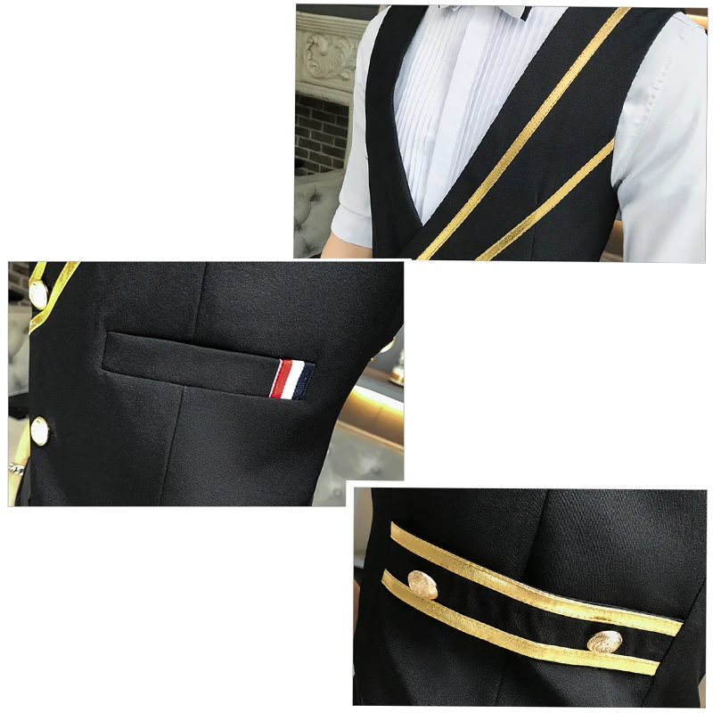 Dress Vests Business Casual Suit Vest for Men Formal Single Breasted Bar Waiter Work Uniform Nightclub Slim Fit Wedding Black