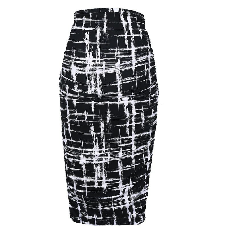 Vfemage Womens Elegant Ruched Ruffle High Waist Leopard Floral Print Slim Casual Work  Party Pencil Midi Mid-calf Skirt  1023