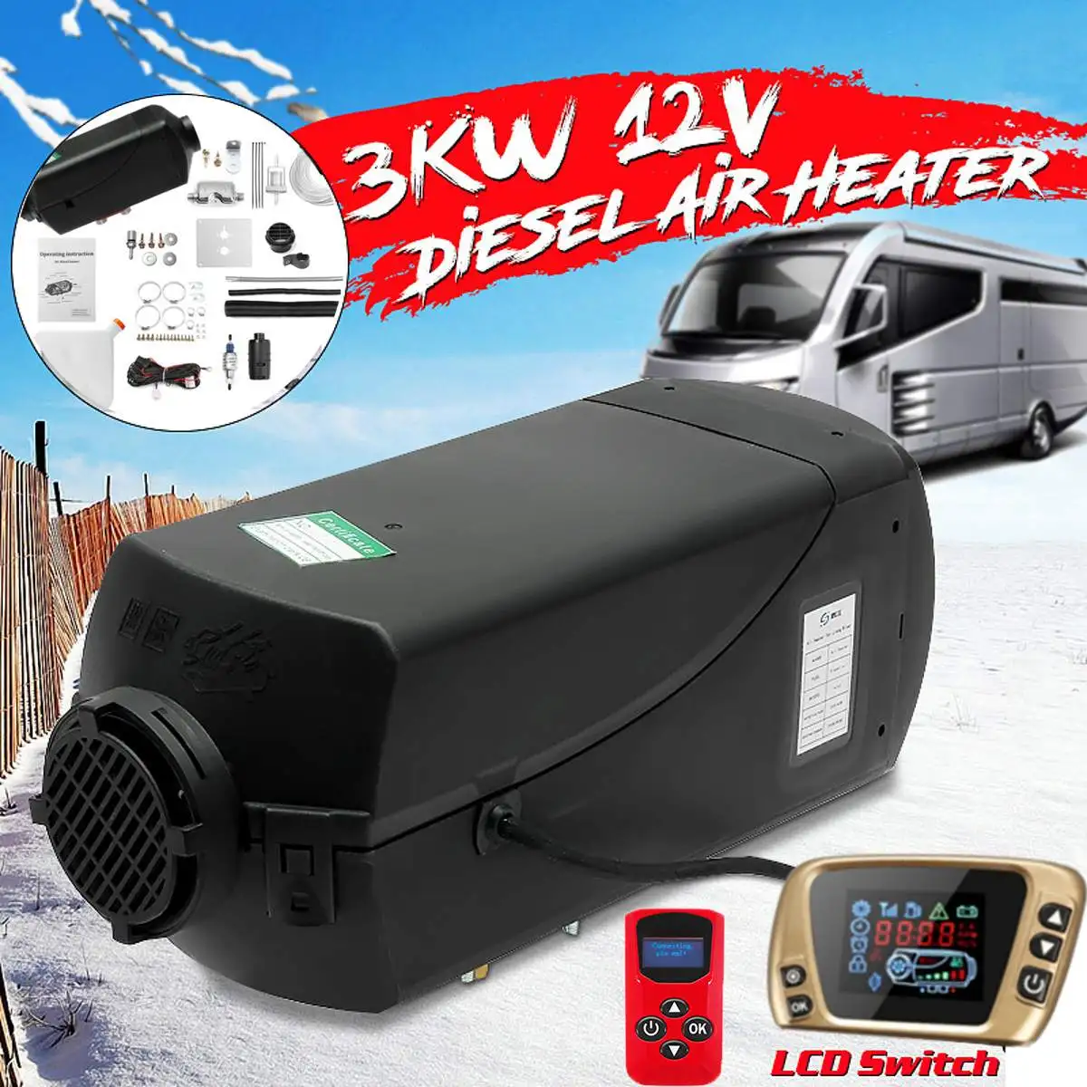 

5KW 12V Air Diesels Heater Parking Heater With Remote Control LCD Monitor Car Heater Silencer For free