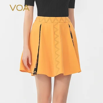 

VOA Orange Silk 40m Meter Heavy Print Stitching Mid-Side Waist Side Sanding Topline Decorative Draped Skirt C700