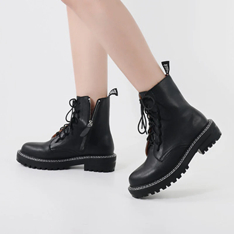 

Black England Van Short Boots Autumn Martin Boots Women Breathable Handsome Thick-soled Tooling