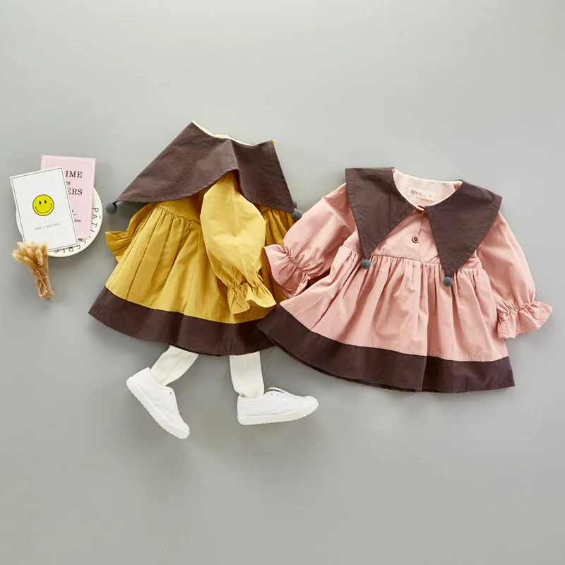 VIMIKID/платья для маленьких девочек коллекция года, Осеннее корейское однотонное платье принцессы с длинными рукавами и большим отворотом детская одежда, платья