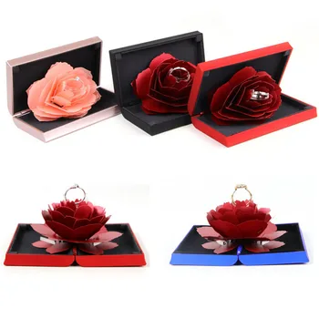 

3D Pop Up Rose Ring Box Folding Rotating Rose Ring Box Birthday Valentine's Day Wedding Engagement Jewelry Display Boxes