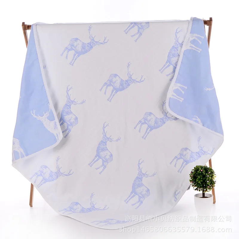 Blue deer Детское покрывало из чистого хлопка с шестью слоями, Детское покрывало, детское одеяло для кондиционера 90*100 - Цвет: Blue deer