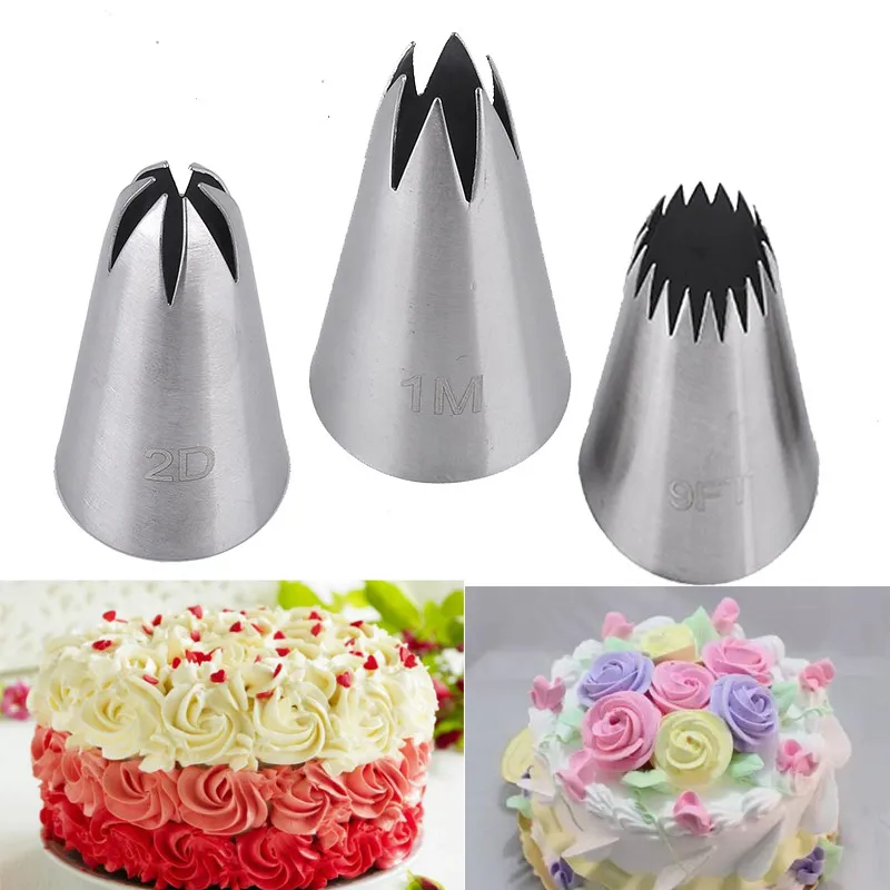 3pcs DIY Cream Cake Icing Piping Nozzles Pastry Tips 2D Rose