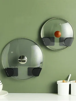 

Self Adhesive Organizer Home Applicance Strong Bearing Pan Cover Wall Mounted Kitchen Storage Pot Lid Rack Kitchen Gadgets tools
