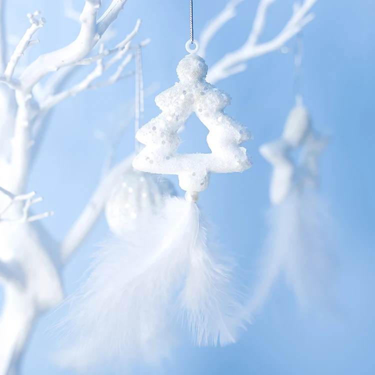 

White Foam Feather Christmas Tree Pendant Star Ball Type Christmas Drop Ornaments Wedding Decor New Year Home Xmas Hangings