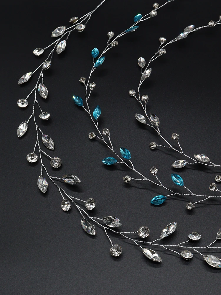 Bridal Hair Accessories Silver Blue Wedding Rhinestone Headband Elegant Prom Hairpiece Luxury Hairband Bridal Hair Accessory Women Hair Jewelry