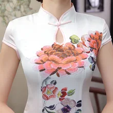 Весенняя одежда стиль Мода улучшенная Cheongsam градиент цвета элегантное тонкое платье шелковая ткань C0038