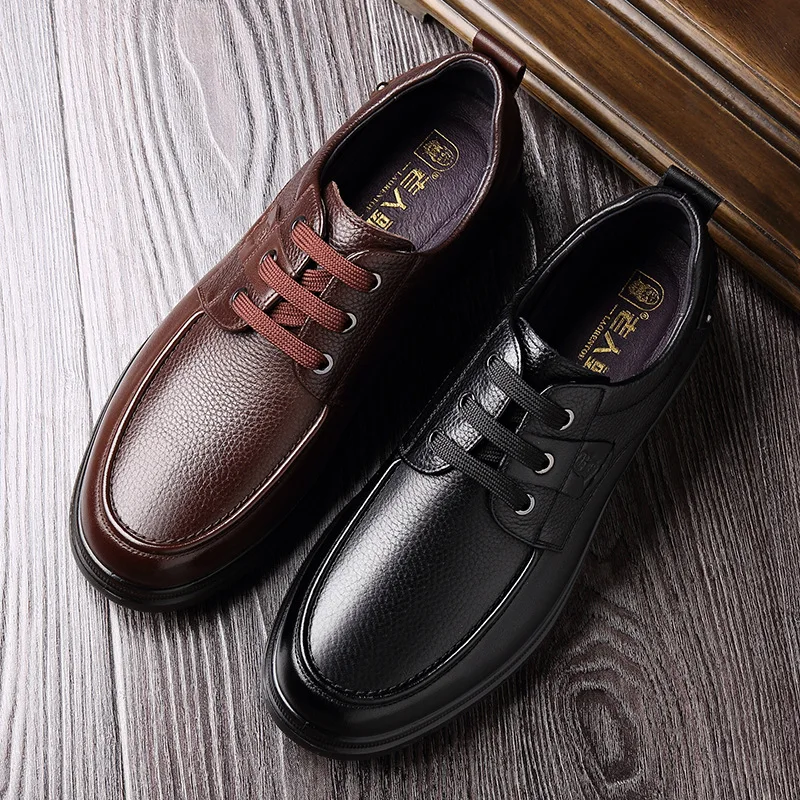 

LOTORY Business Casual Genuine Leather England Thick Bottomed Lace-up Middle-aged Dad Men's Shoes 126006