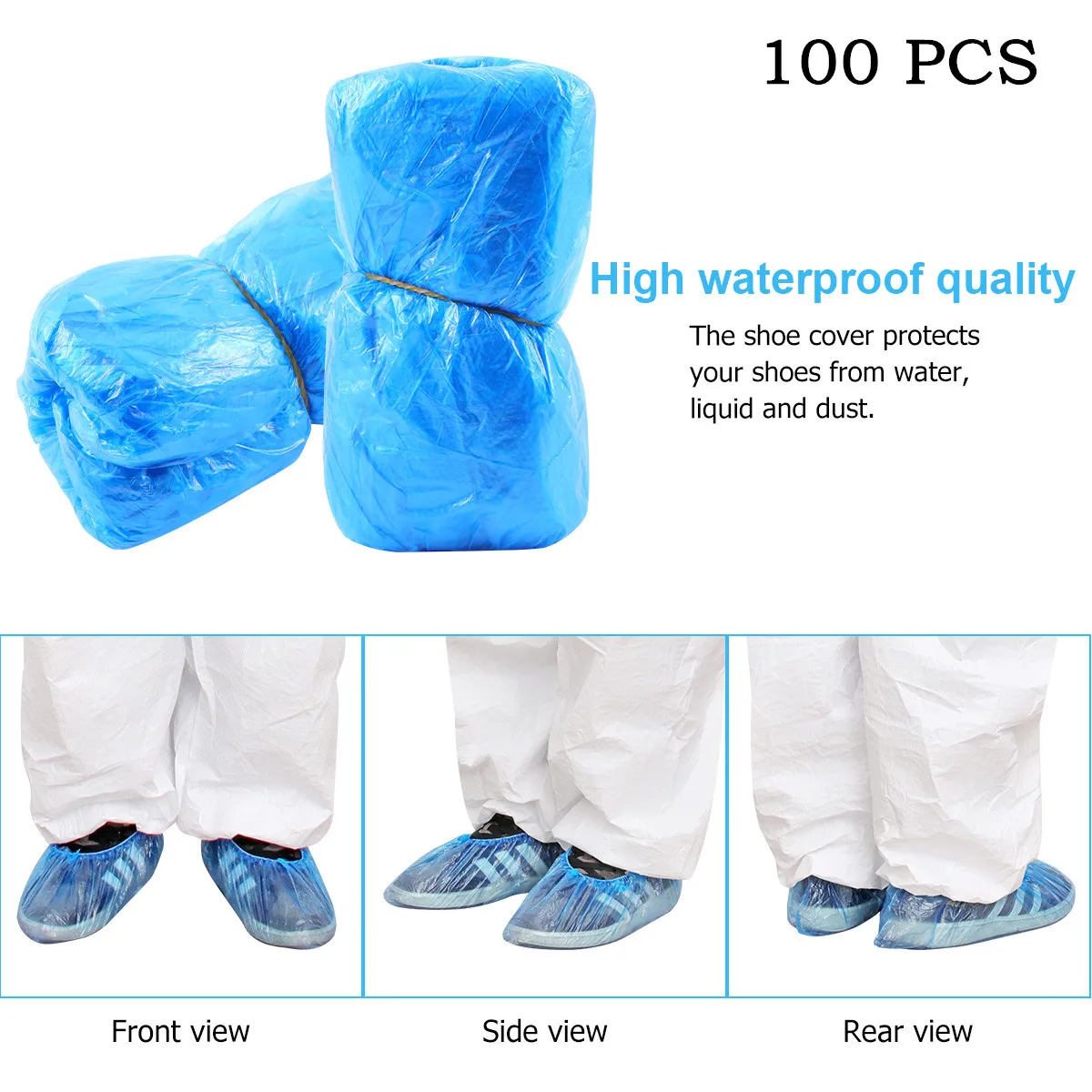 

100Pcs Disposable Shoe Covers Plastic Protection Thick Outdoor Rainy Day Carpet Cleaning Shoe Cover Waterproof Shoe Covers Blue