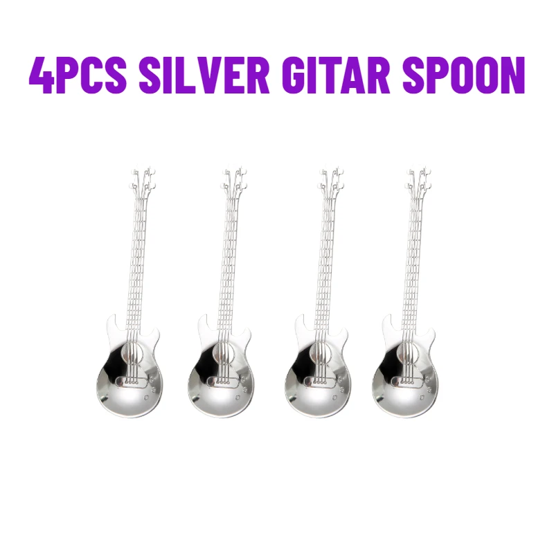 4PCS Guitar Coffee Spoons 304 Stainless Steel Musical Teaspoons Mixing Spoons Sugar Spoon Fashion Tableware Party gift stainless steel spoon tea spoon