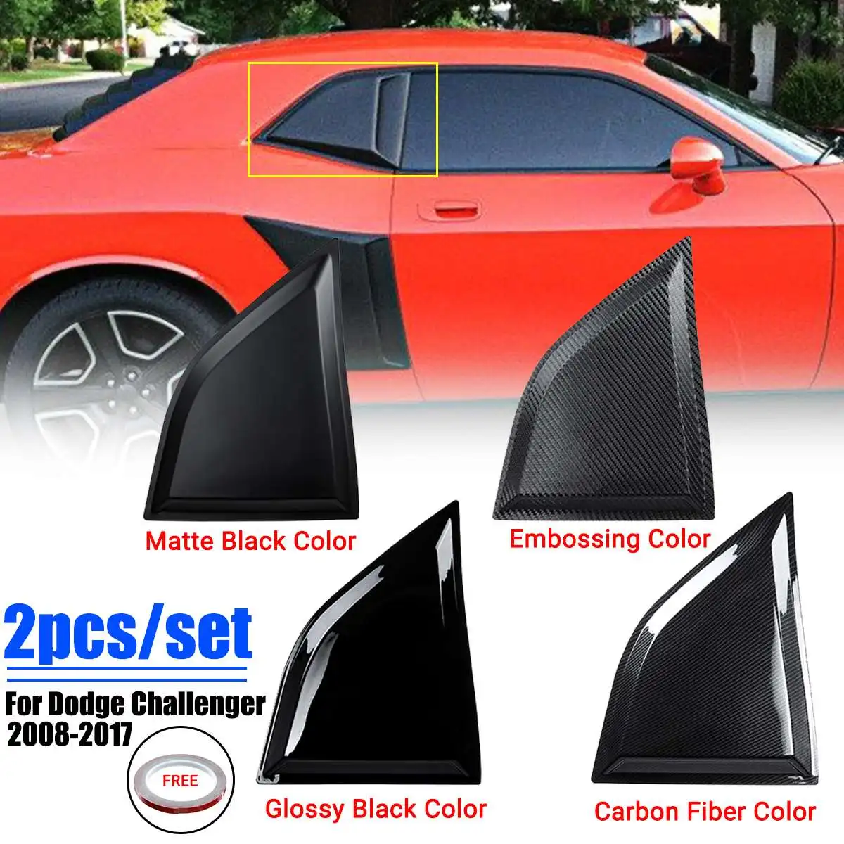 

2Pcs Side Window Scoop Louvers ABS Window Visor Cover Sun Rain Shade Vent For Dodge Challenger 2008-2017