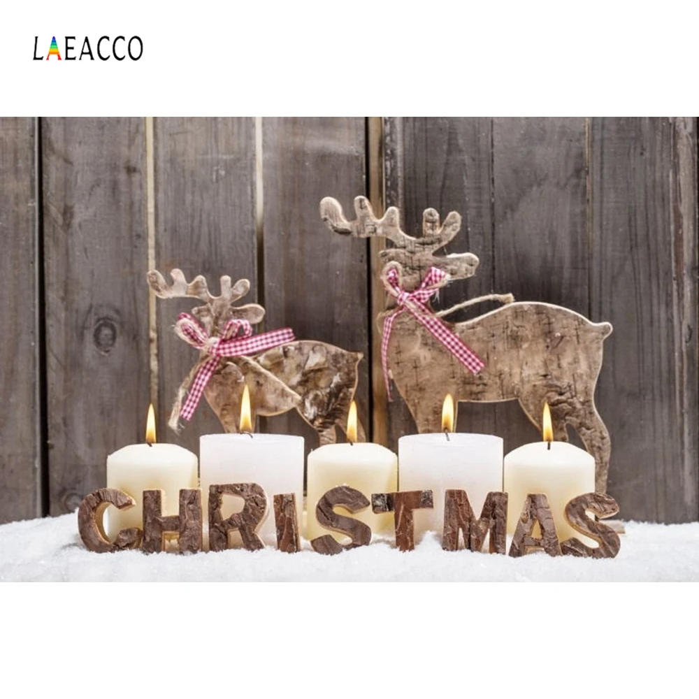

Laeacco Christmas Photocall Wood Elks Candles Snow Photography Backdrops Personalized Photographic Backgrounds For Photo Studio