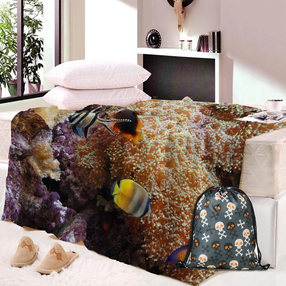 

Ocean Seaside Deep Sea Nature Scenery 3D Printed Plush Hooded Blanket for Beds Warm Wearable Soft Fleece Throw Blankets