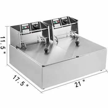 

Electric Friteuse 12L Deep Fryer Stainless Steel 5000W Double tank Friteuse with timer and exhaust faucet