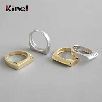 

Kinel 925 Sterling Silver Open Ring INS Minimalist Geometric Rectangular Smooth Face Ring 2020 Punk Fashion Jewelry Accessory