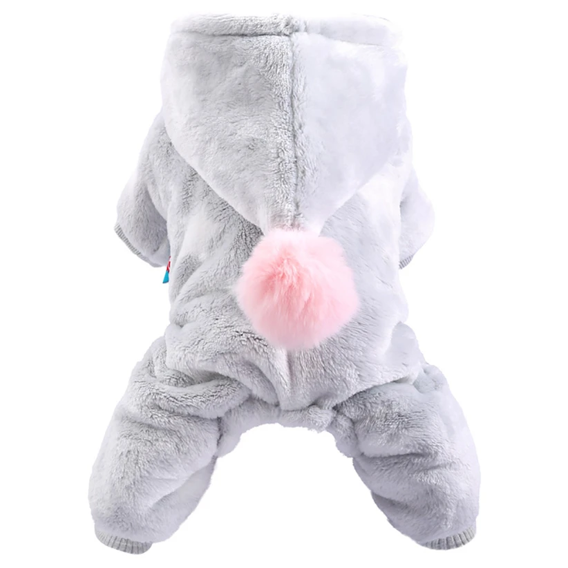 Transer Warm Fleece Gray Dog Jumpsuits Cute Hooded Pet Dog Clothes with Plush Ball Cat Dog Rompers Tracksuit Puppy Clothing 9904