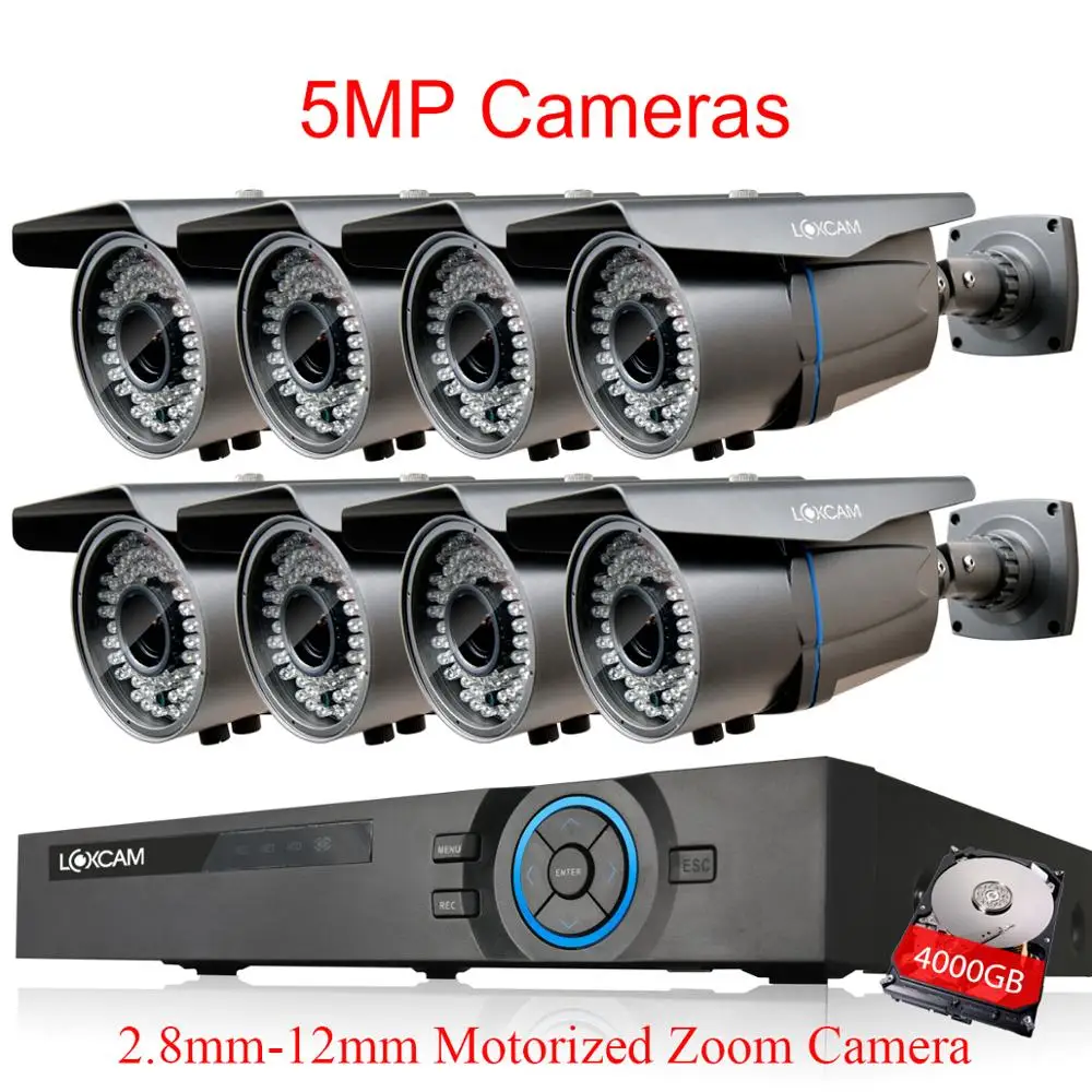 LOXCAM H.265+ CCTV NVR система 8CH POE NVR комплект 48 В 5.0MP POE ip-камера безопасности 2,8-12 мм моторизованный зум система видеонаблюдения - Цвет: 8CH NVR x 8 Camera