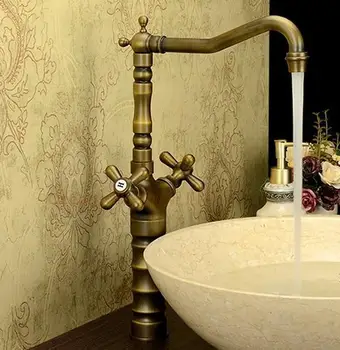 

New arrival special offer European retro brass hot and cold water Single hole basin mixer sit-plated Luo genuine mail