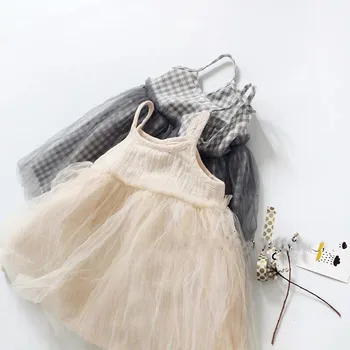 

2020 Summer Baby Girls Suspenders Dresses Korean Style Kids Clothes Cotton Patchwork Sleeveless Ball Gown Children Tutu Dress